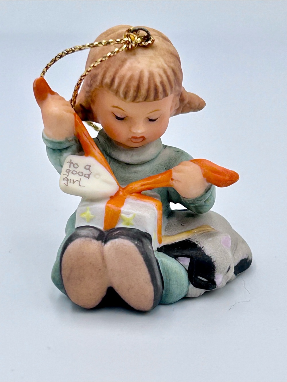 Vintage Hummel Holiday Girl UnWrapping Presents Christmas Ornament